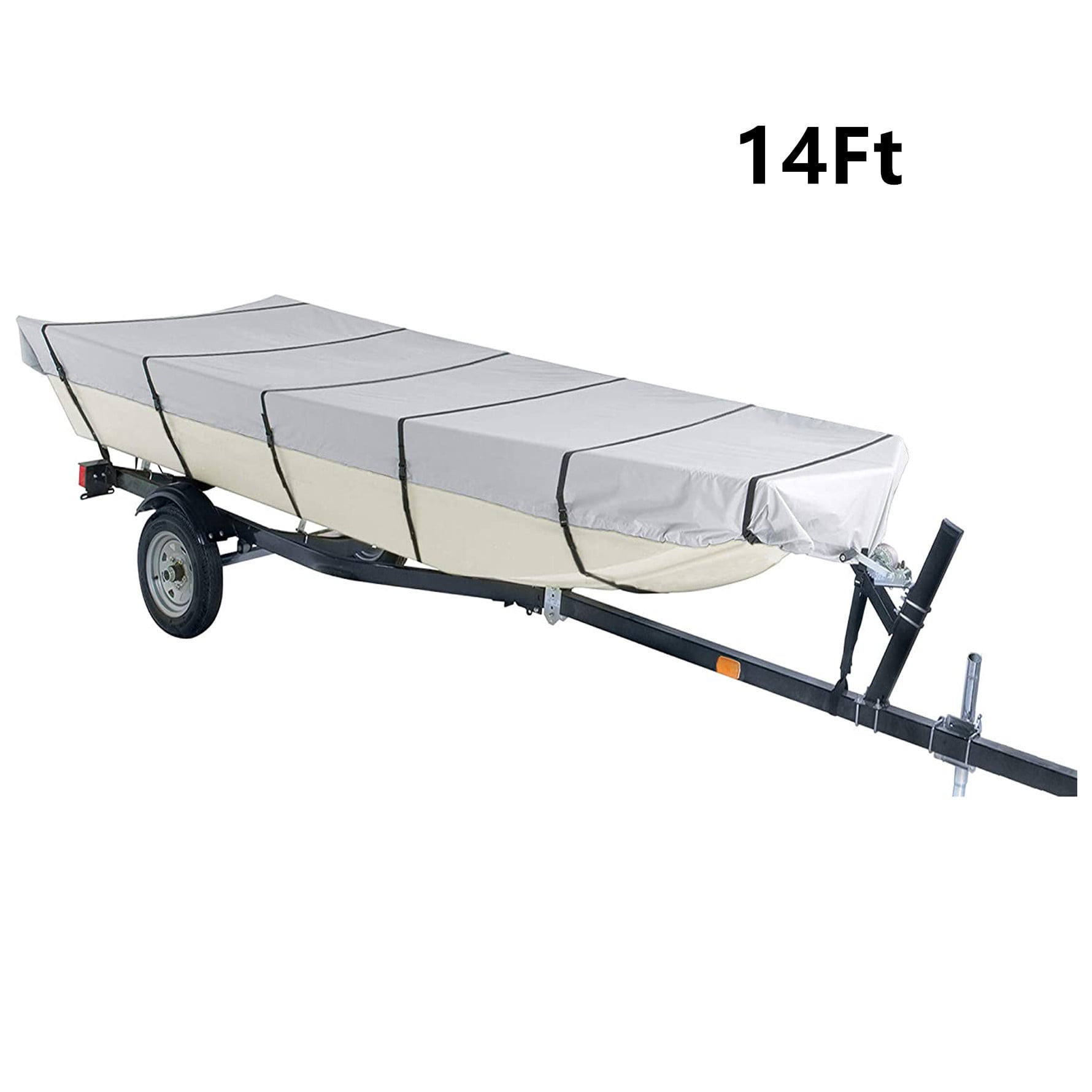 Genrics 14Ft Boat Cover Waterproof Heavy Duty Trailerable Replacement for Jon Boat Grey