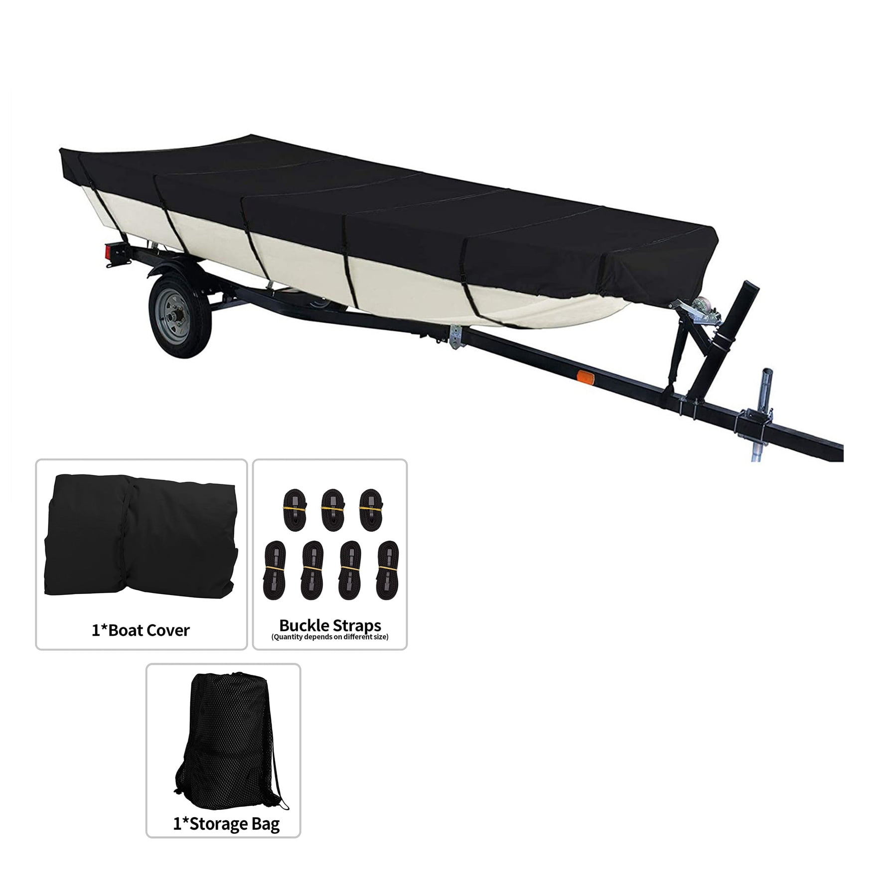 Genrics 14Ft Boat Cover Waterproof Heavy Duty Trailerable Replacement for Jon Boat Grey