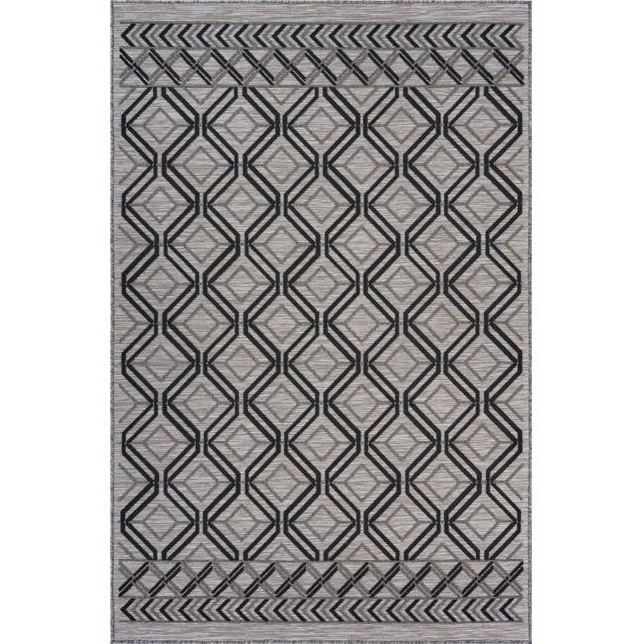Black Geometric Synthetic 8' x 10' Indoor Outdoor Area Rug