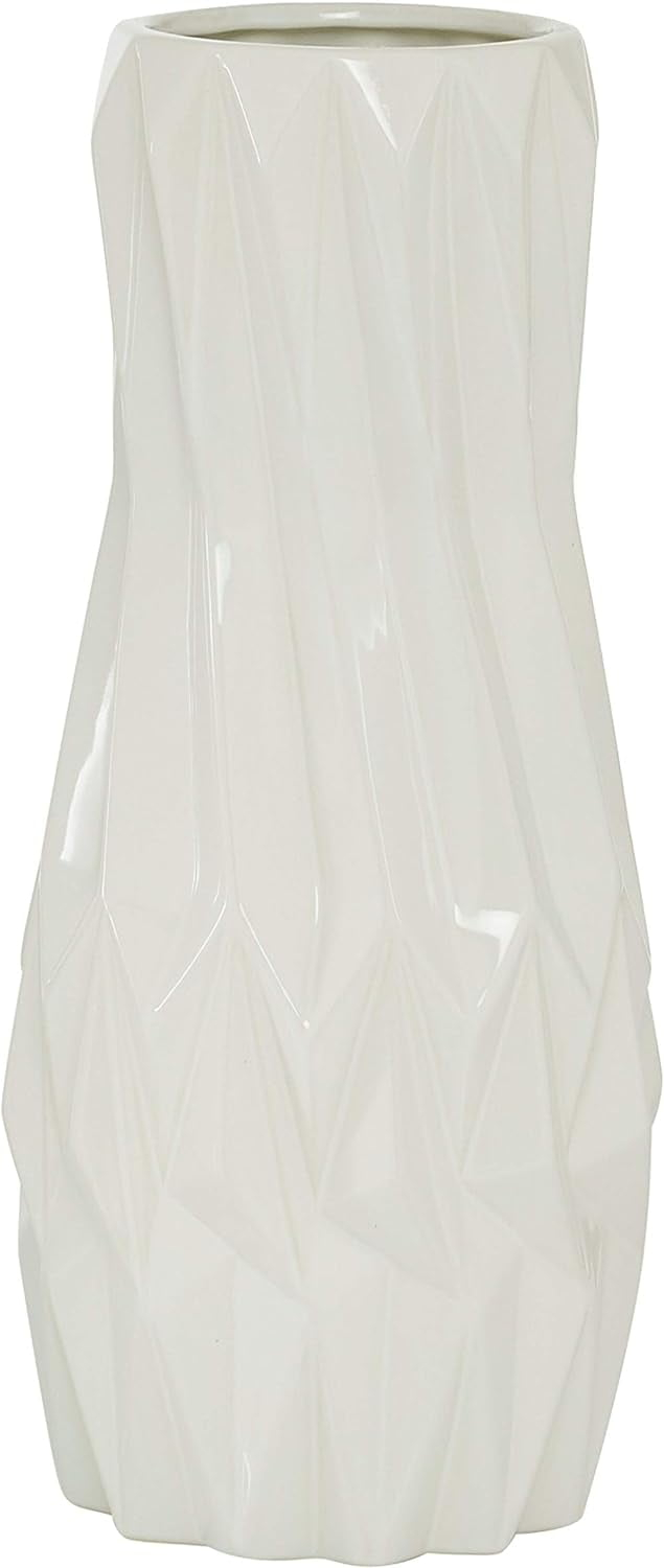 DecMode 16" Geometric White Ceramic Vase
