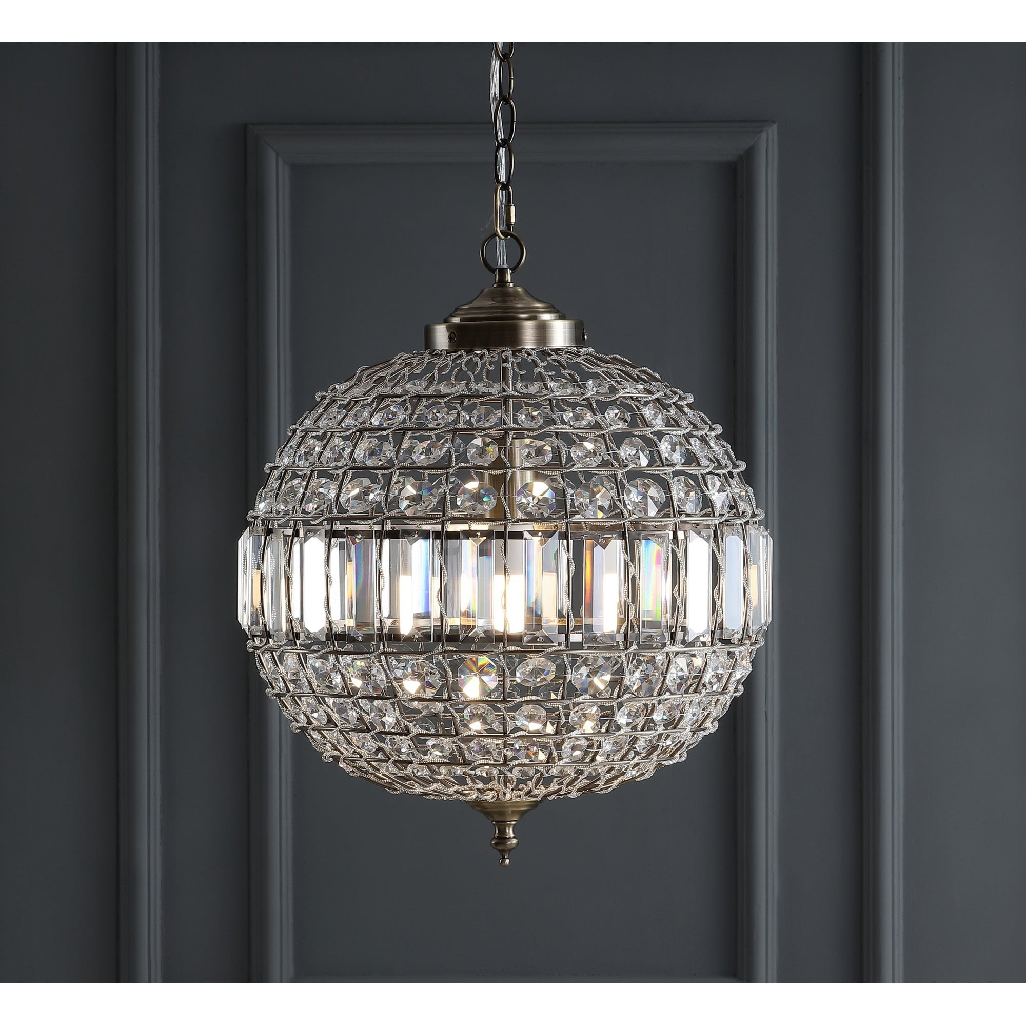 JONATHAN Y JYL6110B Georgina Crystal/Metal LED Chandelier Pendant Glam Contemporary Transitional Dimmable Dining Room Living Room Kitchen Foyer Bedroom Hallway, 16", Antique Brass/Clear