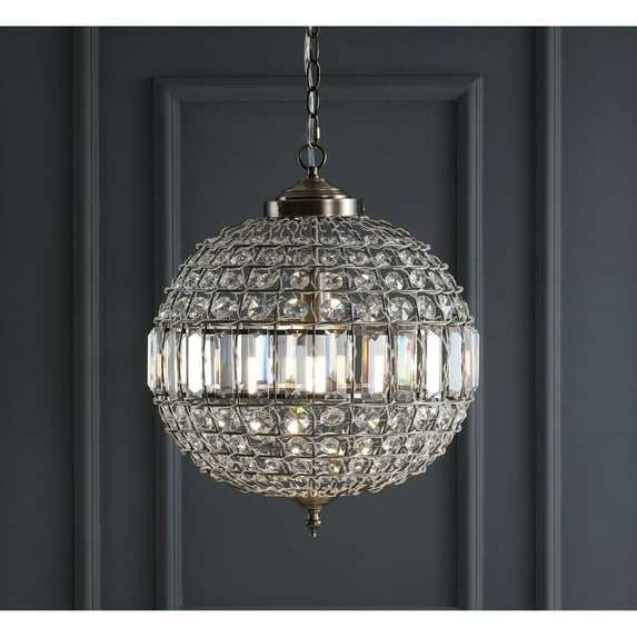 JONATHAN  Y Georgina 16" Crystal Contemporary Transitional 1 -Light Antique Brass Glam Globe Medium Hanging Pendant light