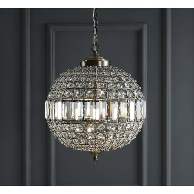 JONATHAN  Y Georgina 16" Crystal Contemporary Transitional 1 -Light Antique Brass Glam Globe Medium Hanging Pendant light