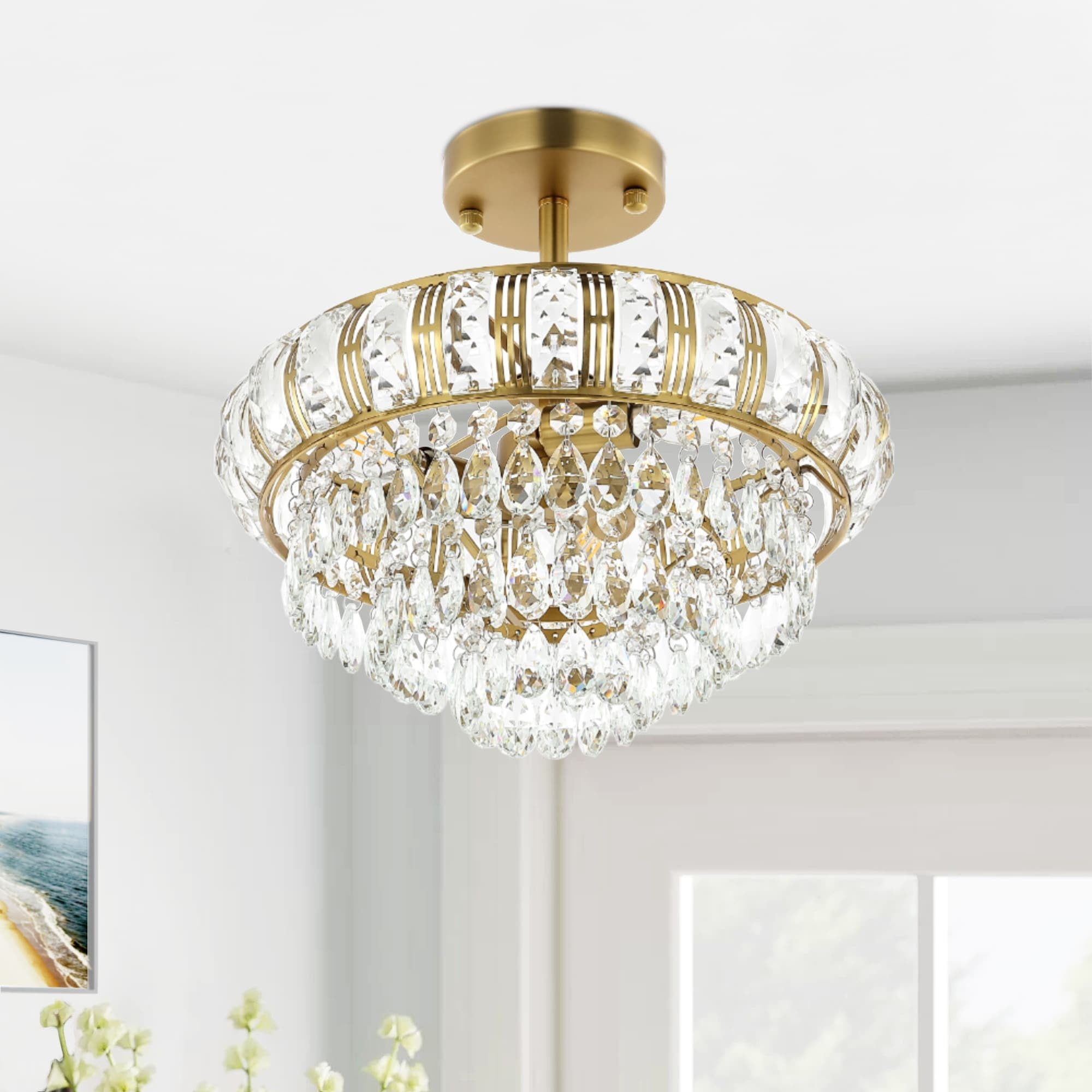 GetLedel 3-Light Empire Crystal Chandelier Gold N/A Gold