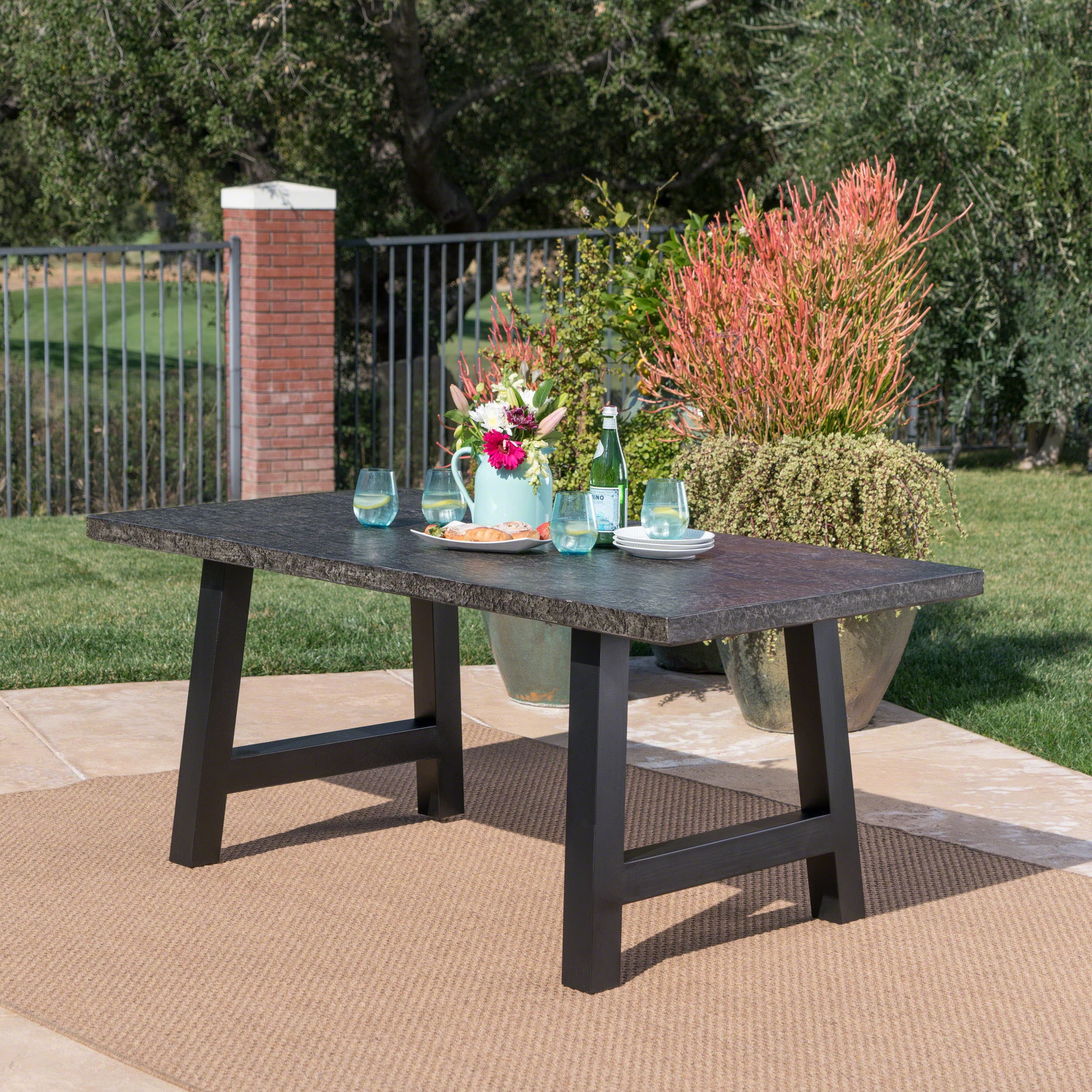 Noble House 70.25" Iron Weather Resistant Outdoor Dining Table, Black