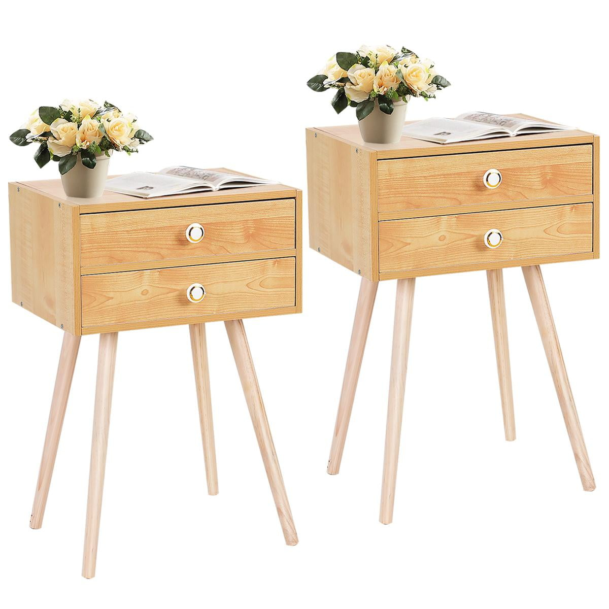 Nightstand W/2 Drawers For Bedroom Living Room Small Spaces Modern Home Furniture Simple Natural Legs Storage End Side Tables (1, Natural)