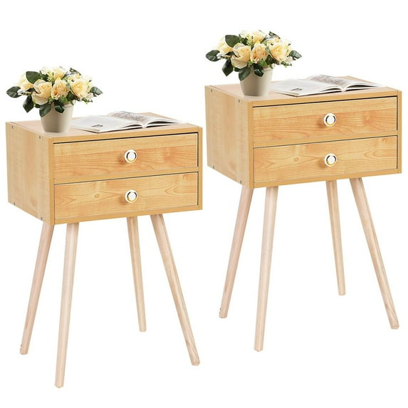 Nightstand W/2 Drawers For Bedroom Living Room Small Spaces Modern Home Furniture Simple Natural Legs Storage End Side Tables (1, Natural)