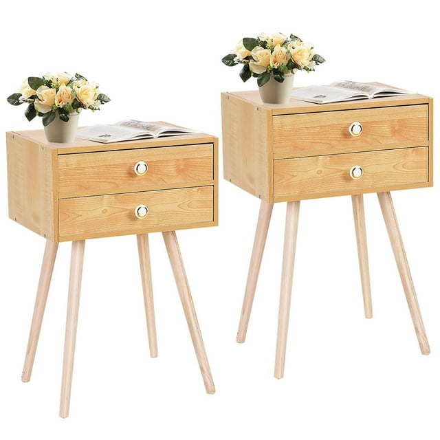 Nightstand W/2 Drawers For Bedroom Living Room Small Spaces Modern Home Furniture Simple Natural Legs Storage End Side Tables (1, Natural)