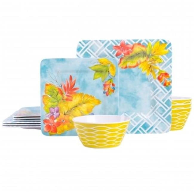 Laurie Gates  Tropicalla Square Melamine Dinnerware Set - 12 Piece