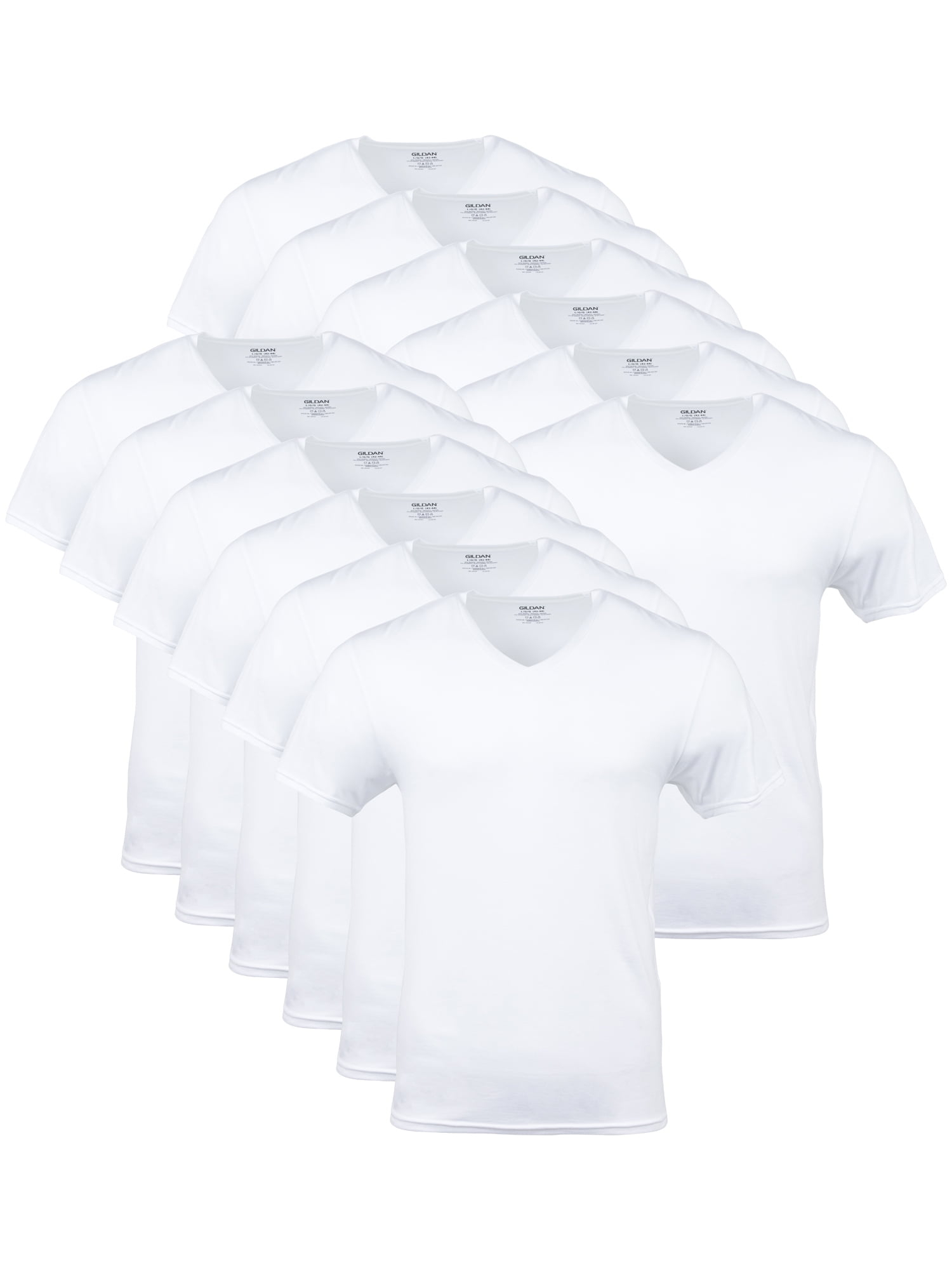 Gildan Men's Short Sleeve V-Neck White T-Shirt, 12-Pack