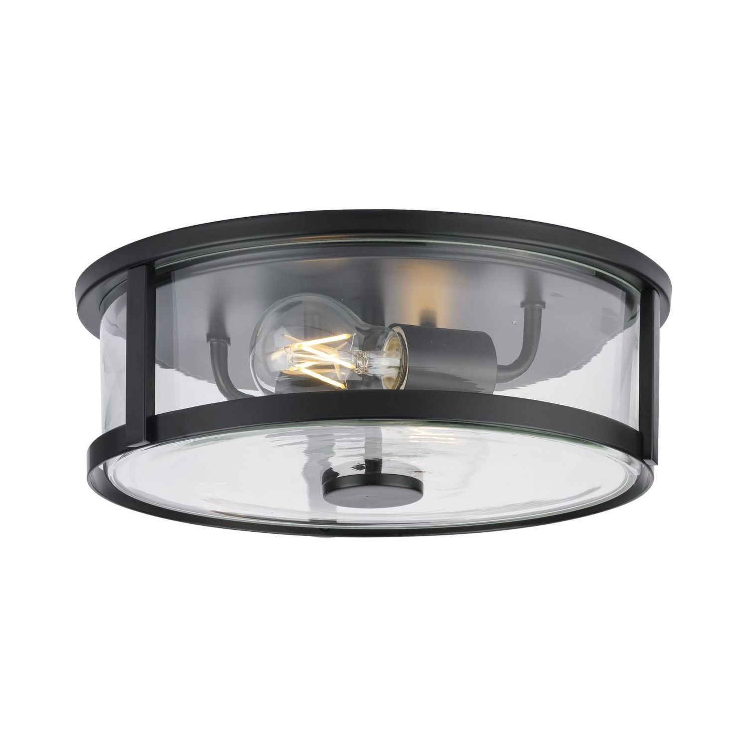 Progress Lighting Gilliam 2-Light Flush Mount, Matte Black, Curved Glass