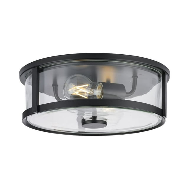 Progress Lighting Gilliam 2-Light Flush Mount, Matte Black, Curved Glass