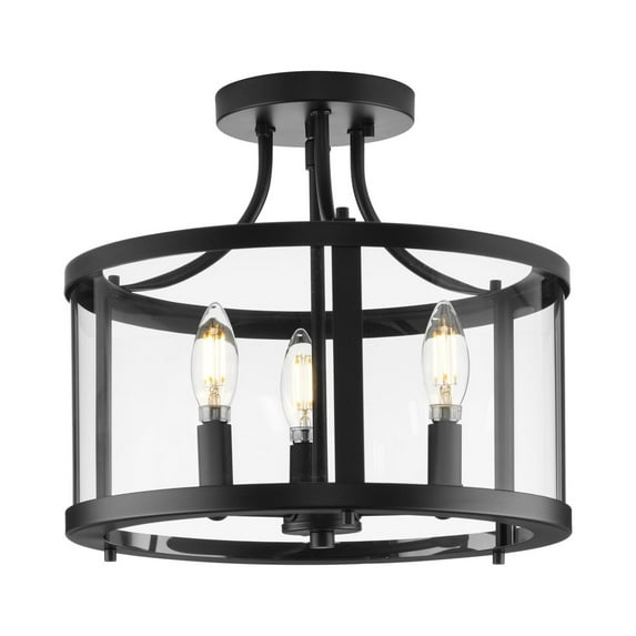 Gilliam Collection 13 in. Three-Light Matte Black New Traditional Semi-Flush Mount