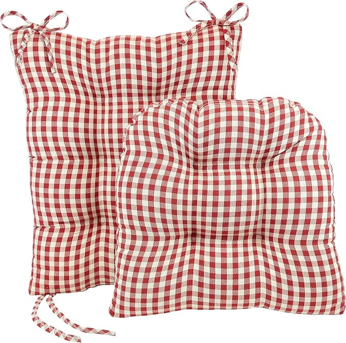 Klear Vu The Gripper Non-Slip Rocking Chair Cushion Thick, includes Seat Pad & Back Pillow with Ties for Indoor Living Room Rocker, 17x17 Inches, 2 Piece Set, Gingham Red