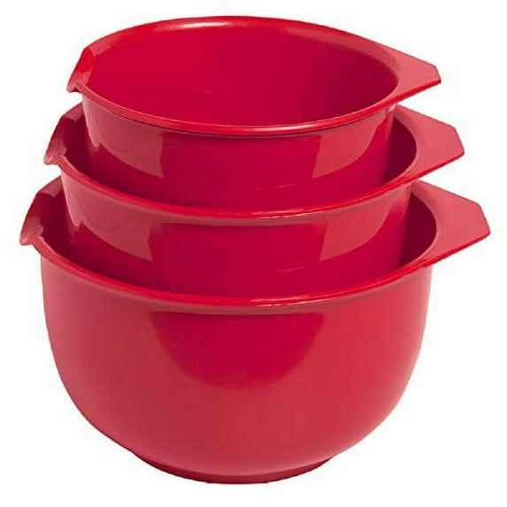 Glad Mixing Bowls with Pour Spout, Set of 3 | Nesting Design Saves Space | Non-Slip, BPA Free, Dishwasher Safe | Kitchen Cooking and Baking Supplies, Red