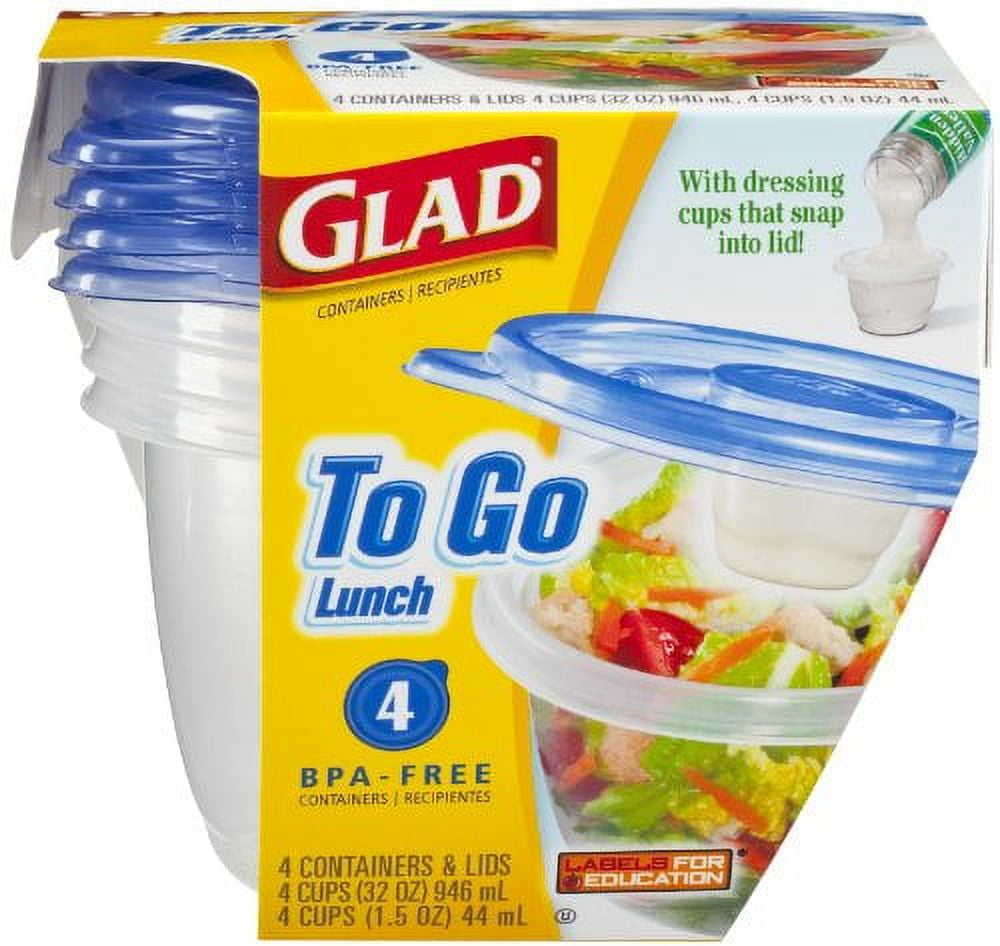 Glad Food Storage Containers - To Go Lunch Container - 32 Ounce - 4 Containers