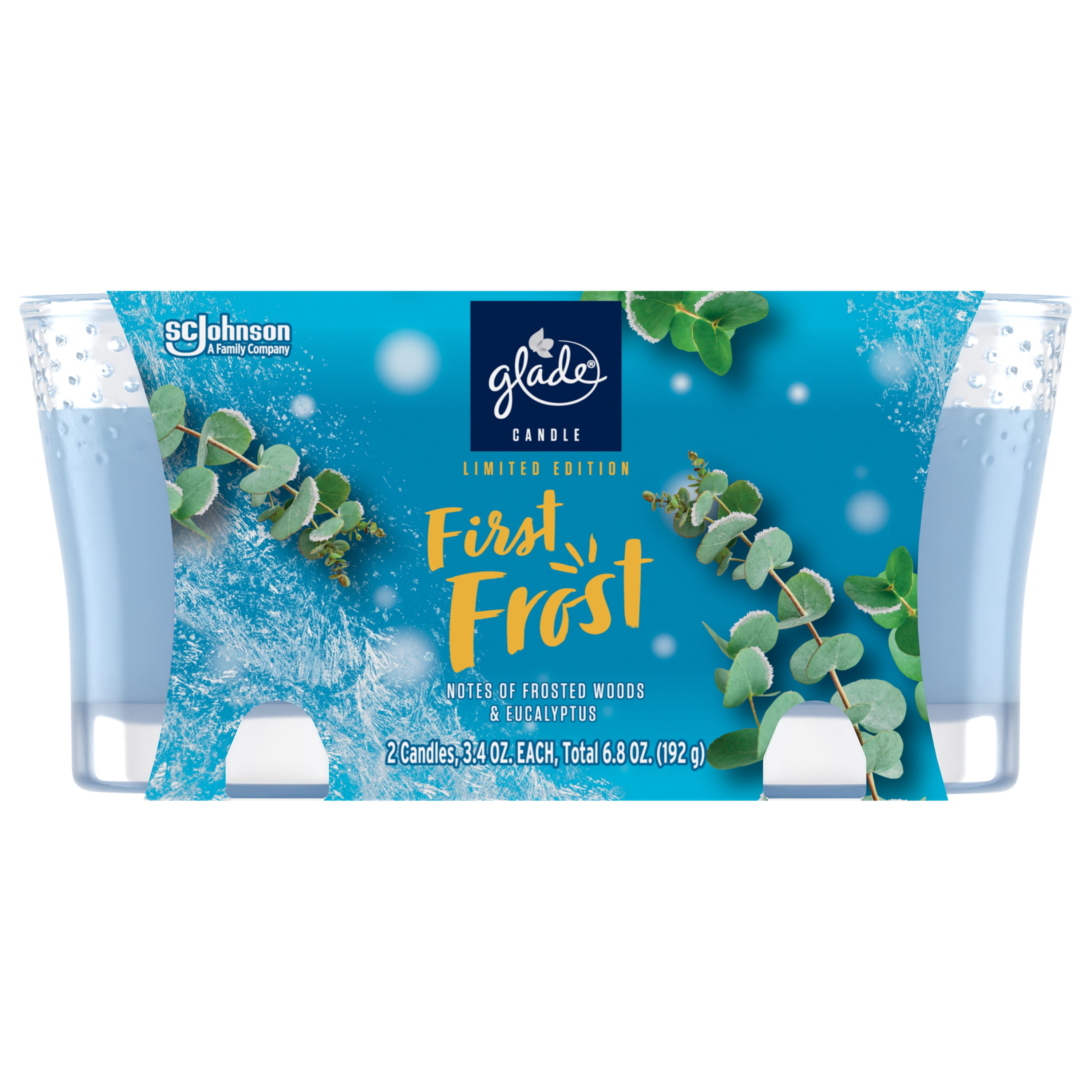 Glade Scented Candle, First Frost, Fragrance Infused with Essential Oils, 3.4 oz Each, 2 Count
