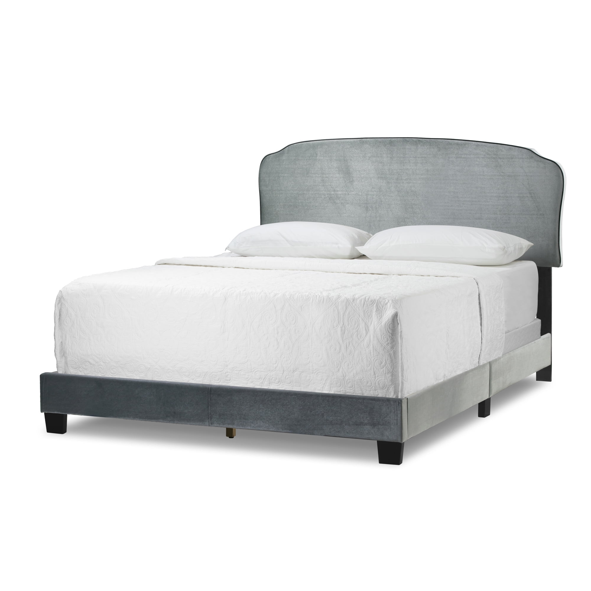 Glamour Home Aric Fabric Queen Bed with Contrasting Piping Accent in Gray