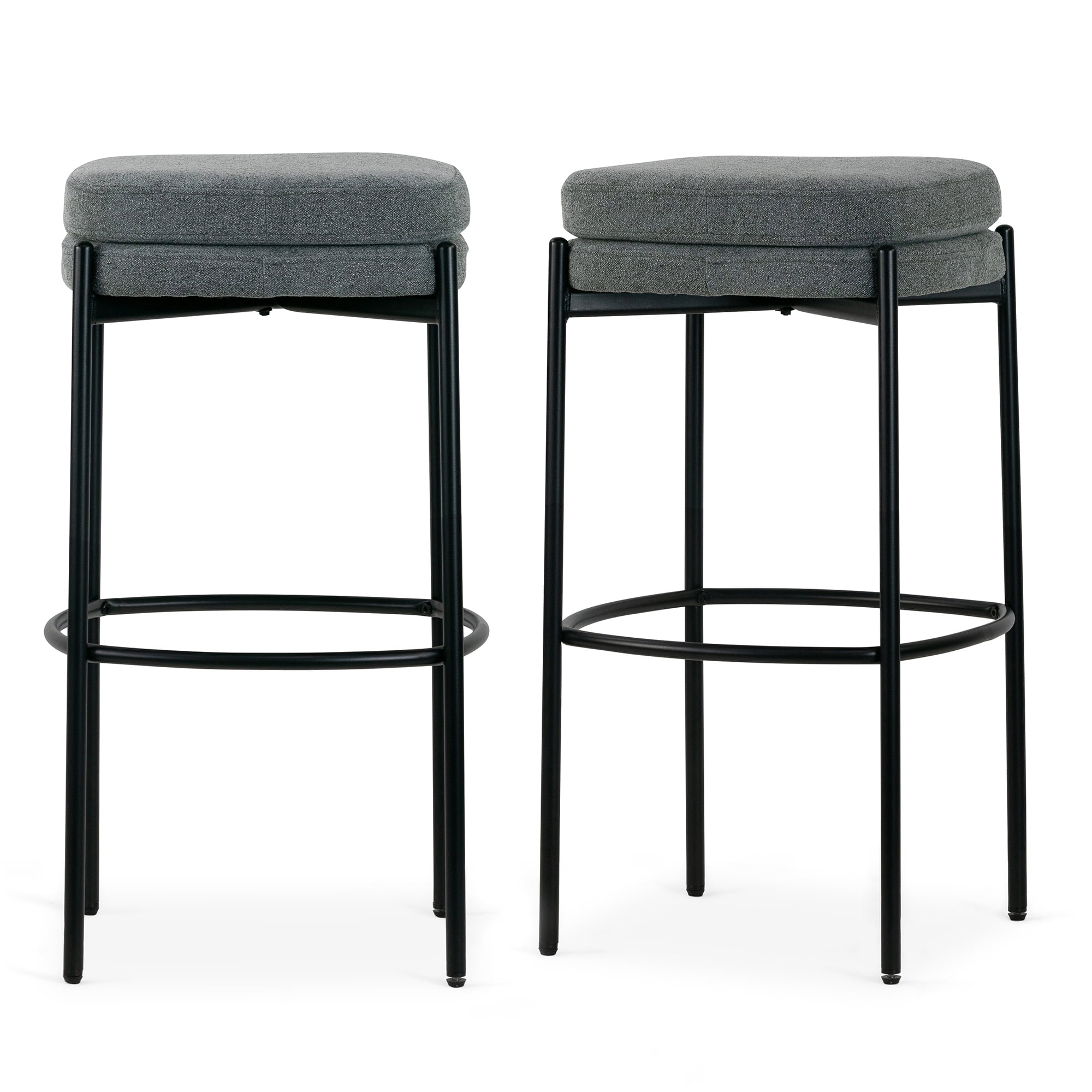 Glamour Home Avril 30" Fabric & Iron Bar Stool in Gray/Black (Set of 2)