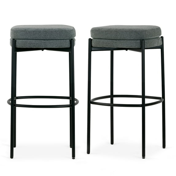 Glamour Home Avril Taburete de Bar de Tela y Hierro de 30" en Gris/negro (Juego de 2)
