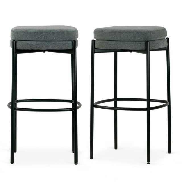 Glamour Home Avril 30" Fabric & Iron Bar Stool in Gray/Black (Set of 2)