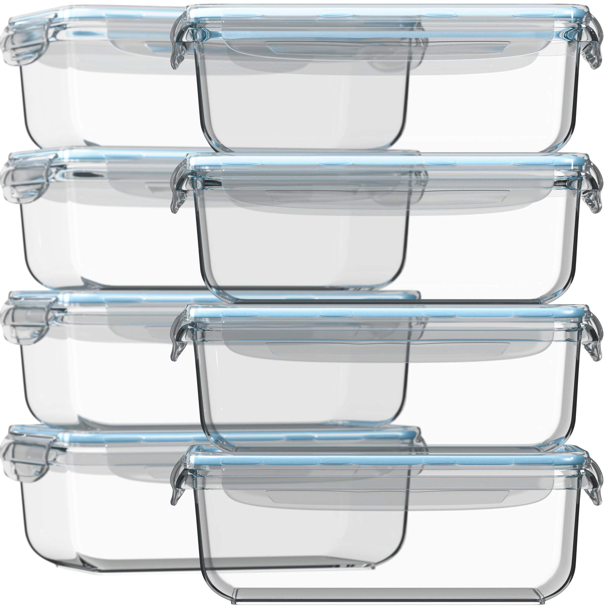 Razab Glass Food Storage Containers with Lids 30 Oz 16 Pc (Set of 8) Airtight Large Reusable Leak Proof BPA Free Food Prep Containers Freezer to Oven Safe