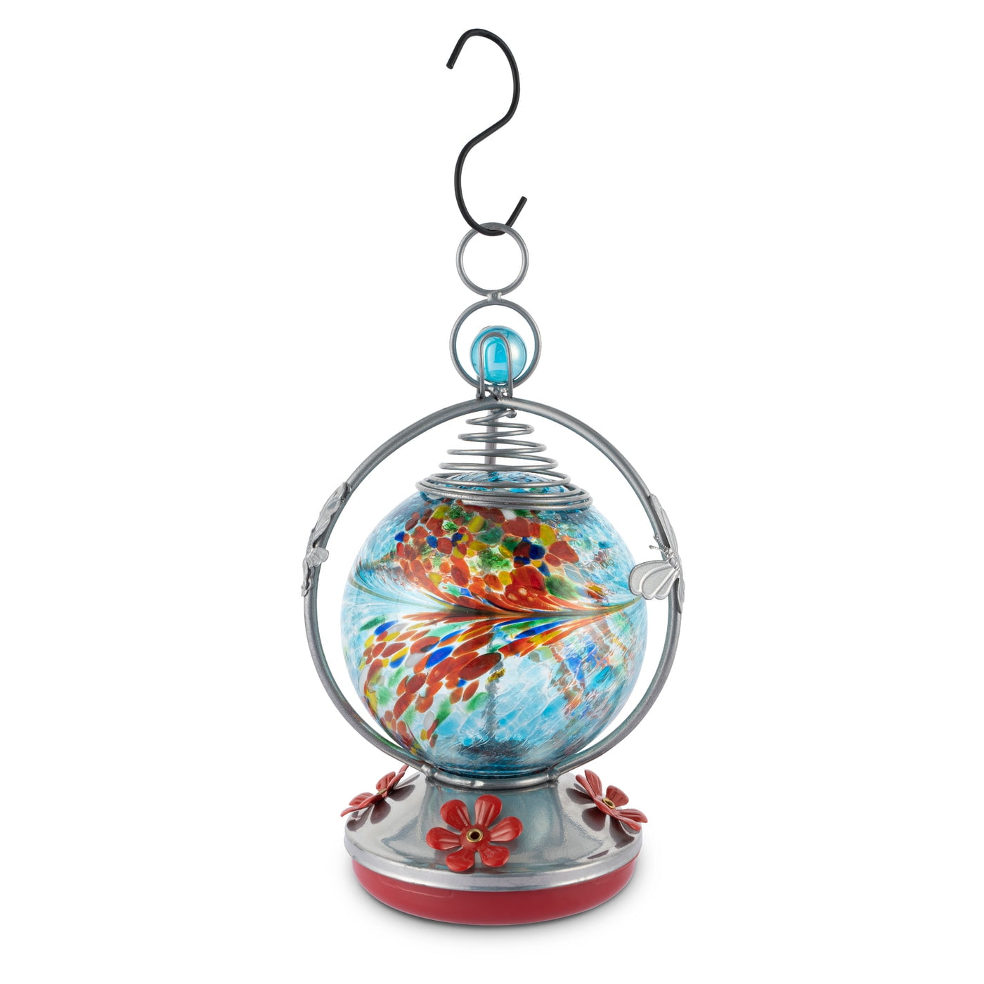 Glass Hummingbird Feeder - Blue