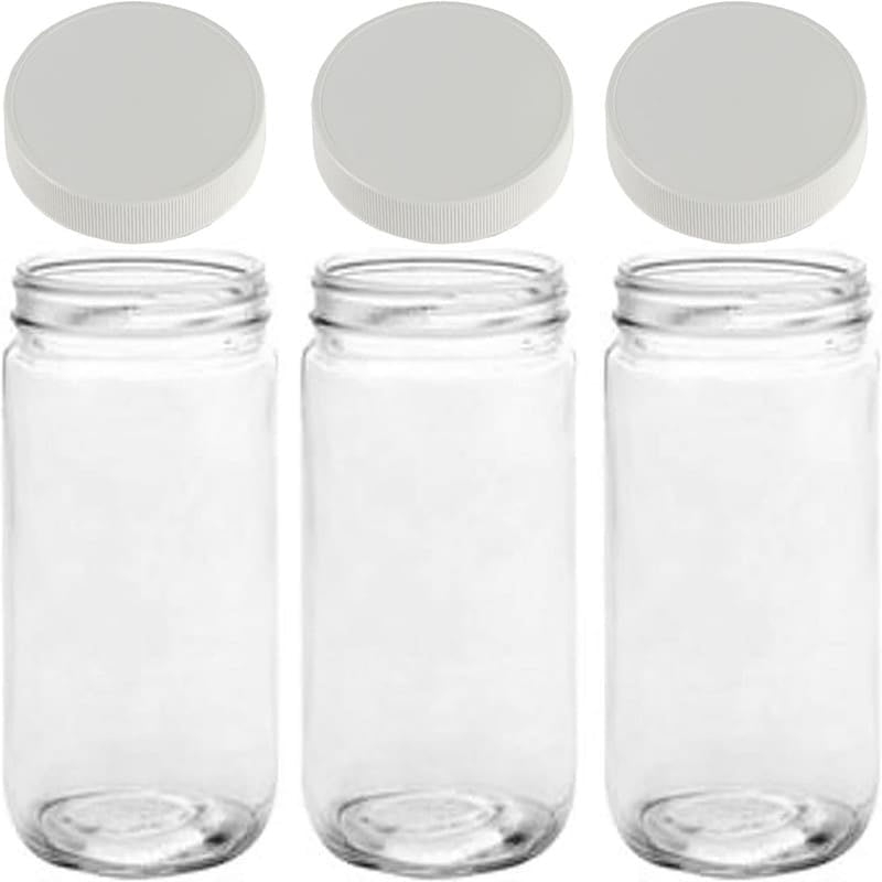 Jarming Collections 32oz Wide Mouth Glass Storage Jars – Extra-Wide Opening with BPA-Free Plastic Lids for Easy Filling, Food Storage, Pantry Organization & Canning Storage – Made in USA (3 Count)