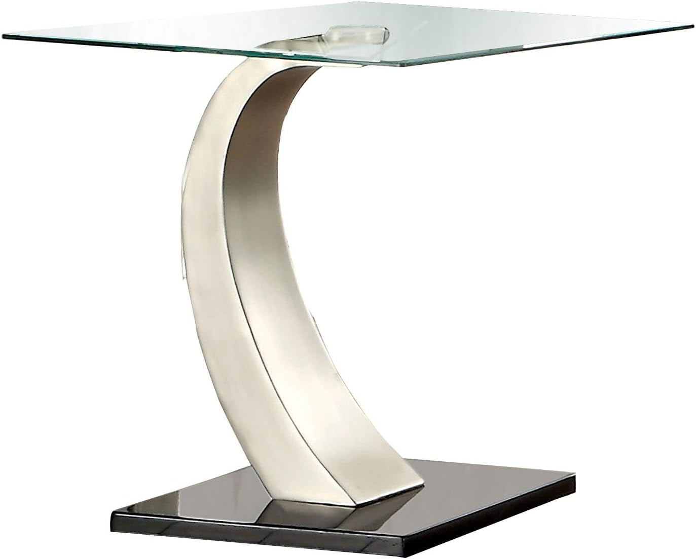 Bowery Hill End Table Coffee Accent Table Square in Glass Top and Steel - Silver