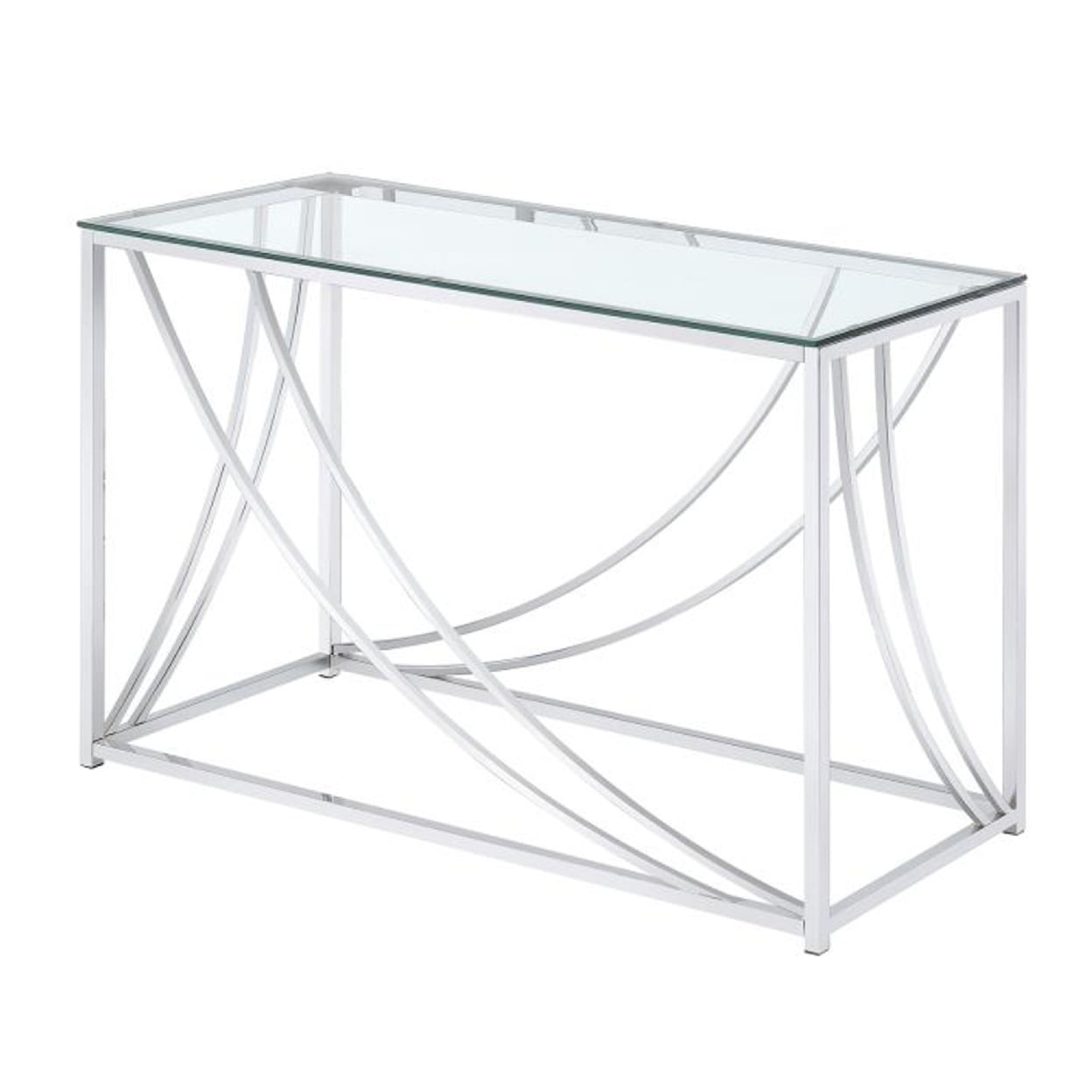 Glass Top Rectangular Sofa Table with Swooping Curves Clear and Silver - Saltoro Sherpi