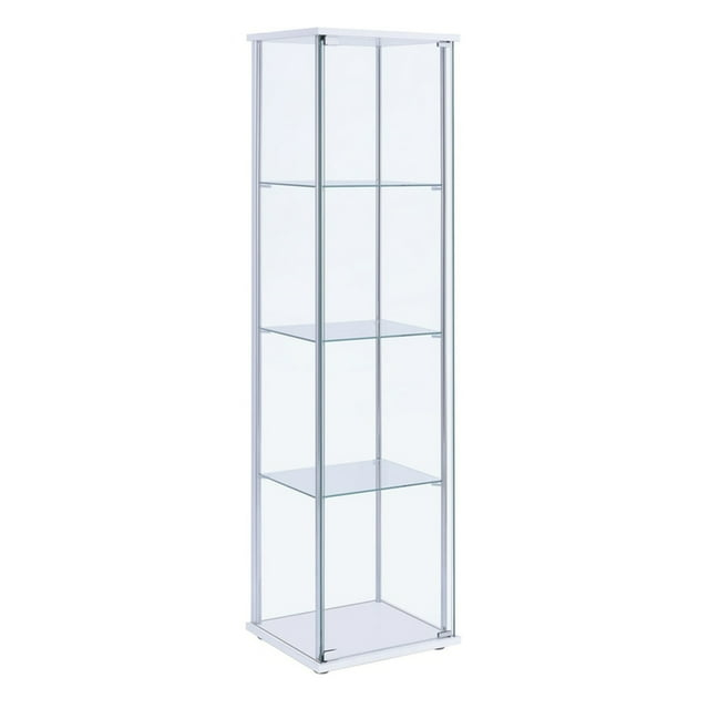 XilhXLy Rectangular 4-Shelf Clear Curio Cabinet, 63.75" H x 14.25" W x 16.75" D, White, Chrome, 951072