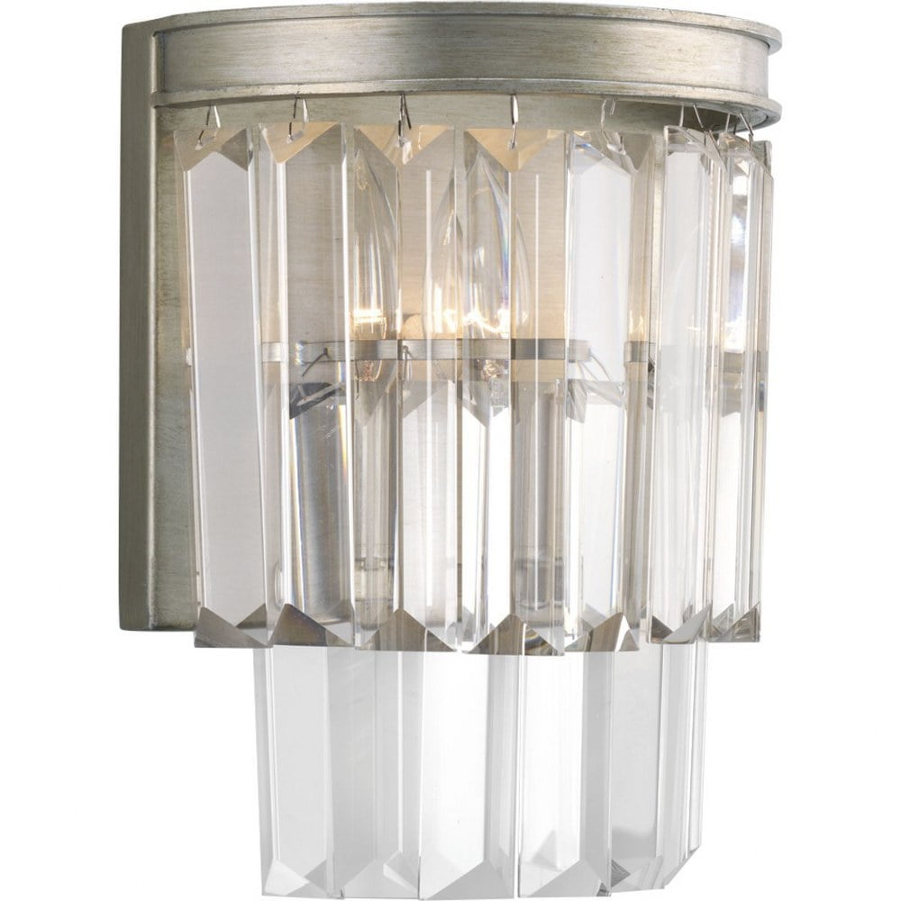 Progress Lighting Glimmer 2-Light Wall Sconce, Silver Ridge, Prismatic Glass Shade