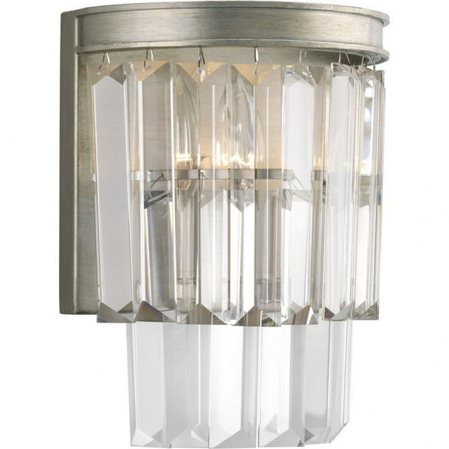 Progress Lighting Glimmer 2-Light Wall Sconce, Silver Ridge, Prismatic Glass Shade