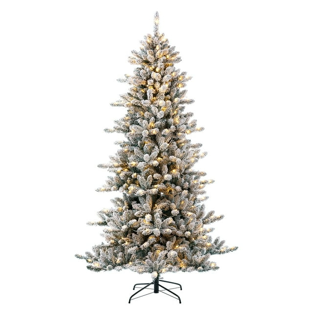 Glitz Design Glitzhome 7.5ft Pre-Lit Snow Flocked Fir Christmas Tree with 400 Warm White Lights