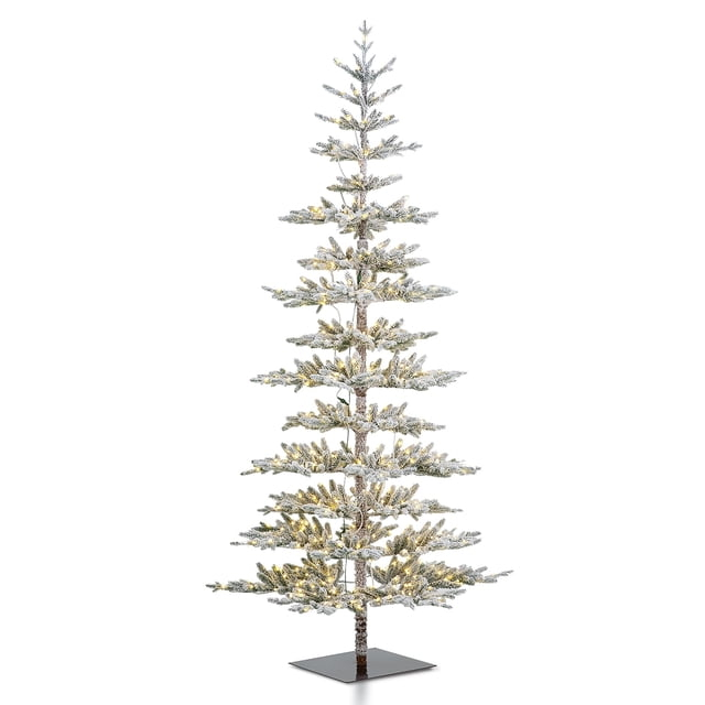 Glitz Design Glitzhome 9ft Deluxe Pre-Lit Flocked Pine Artificial Christmas Tree with 650 Warm White
