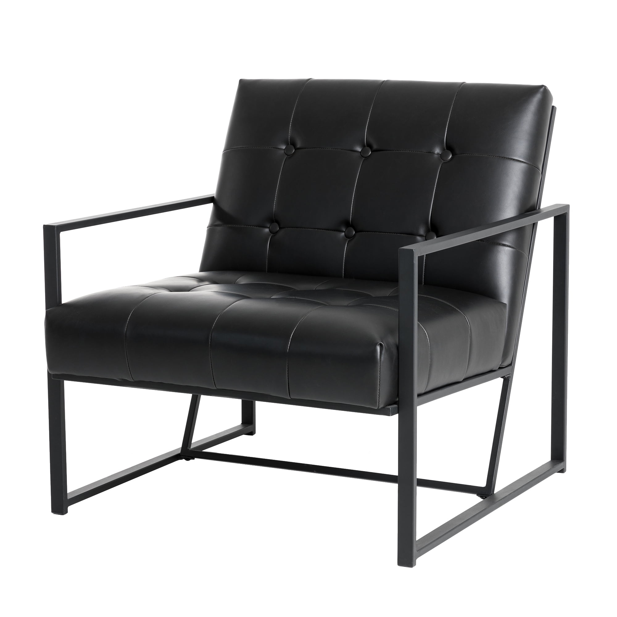 Glitzhome 31.50"H Accent Arm Chair PU Leather Button-tufted Ergonomic Chair with Black Metal Frame for Living Room Bedroom