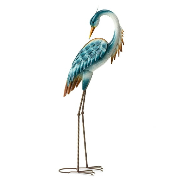 Glitzhome 38.5"H Metal Standing Crane Garden Statue with Stakes (KD) Metal Thickness: 0.35mm