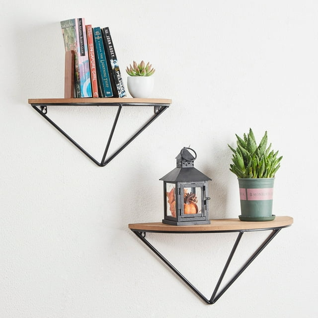 Glitzhome  Set of 2 Firwood Metal Farmhouse Half-round Floating Wall Shelf Natural