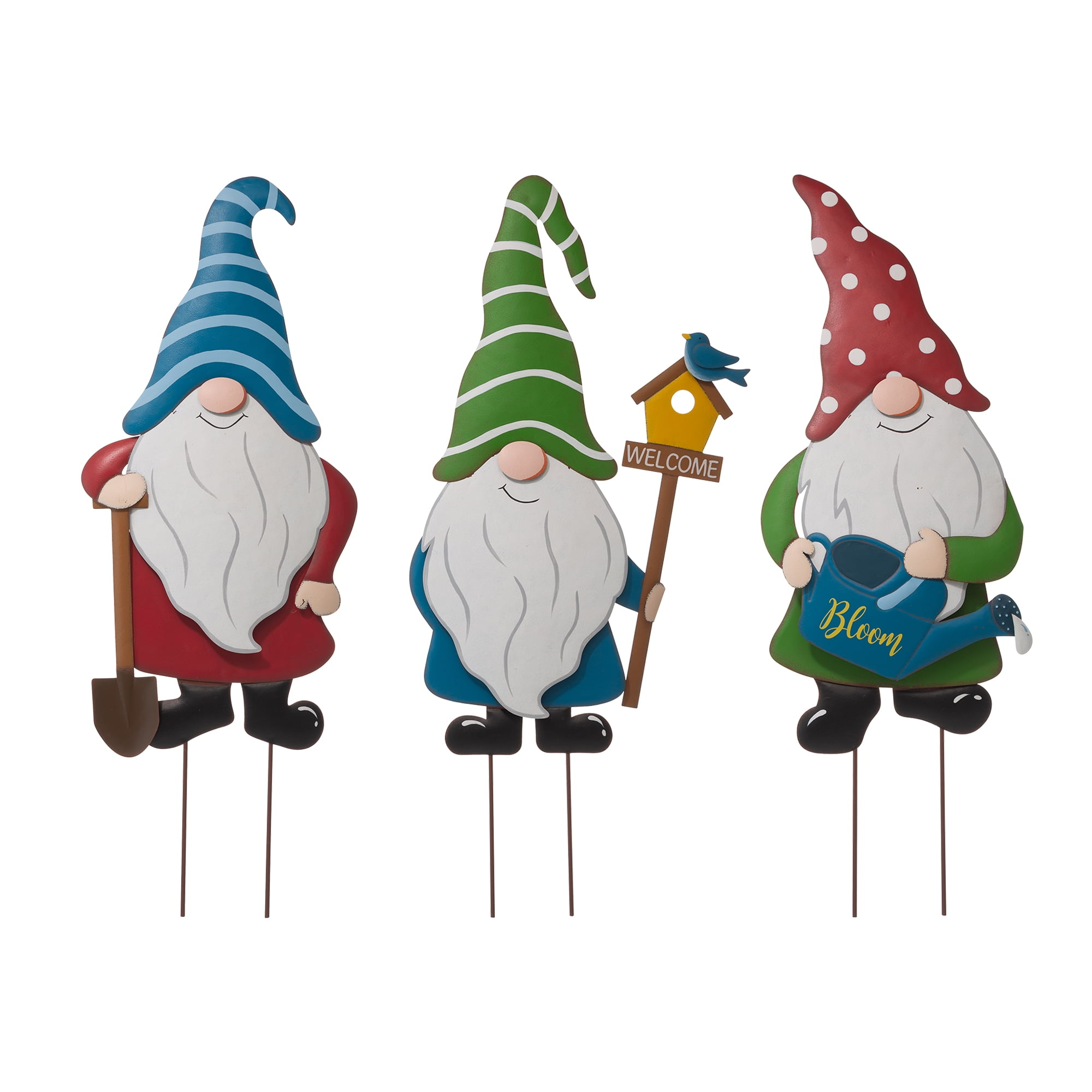 Glitzhome Set of 3 Metal Decorative Gnome Garden Stakes/Hanging Wall Decor Yard Art 36" Patio Backyard Ornaments