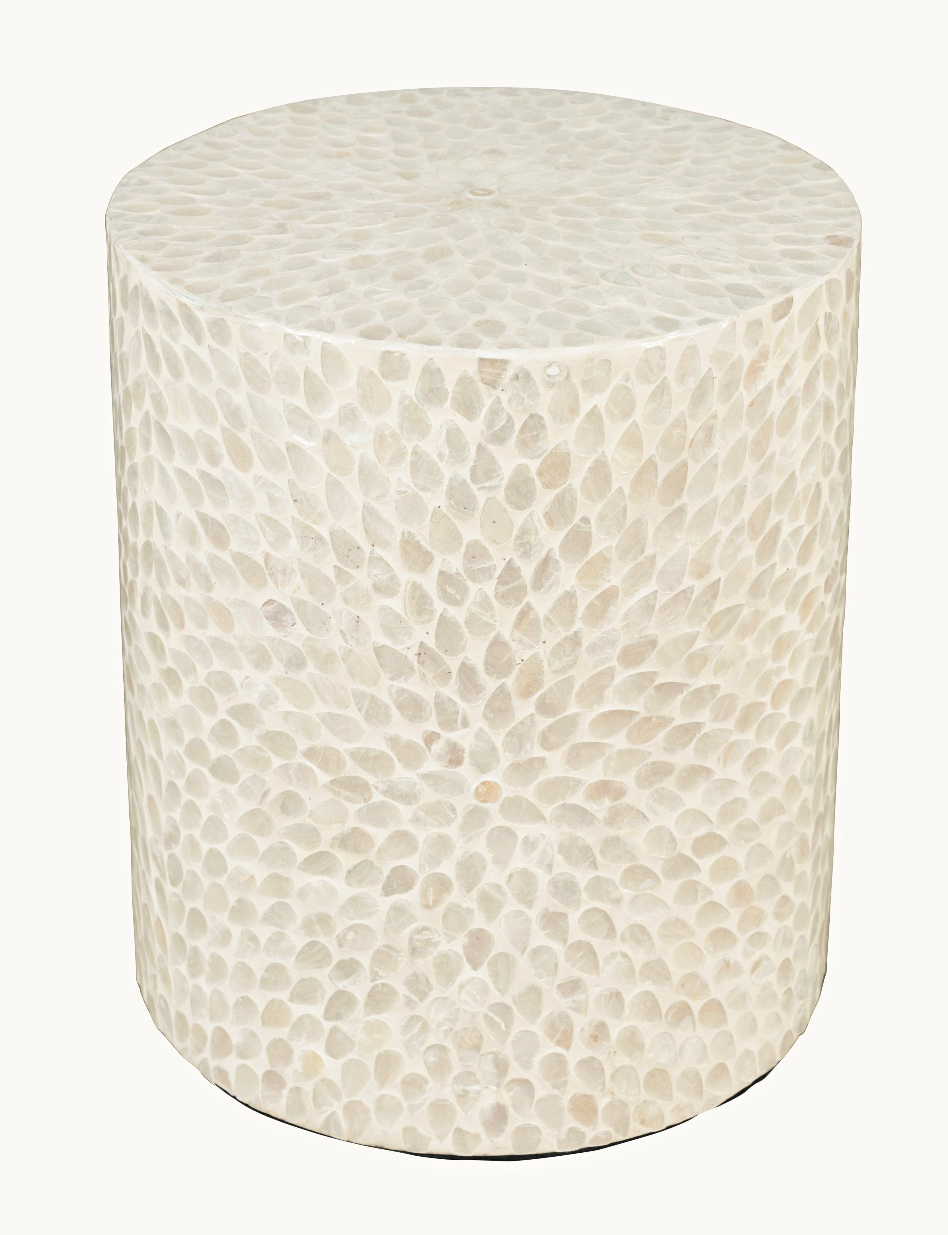 Transitional Capiz Shell Round Accent Table in Grey, 14" x 16"