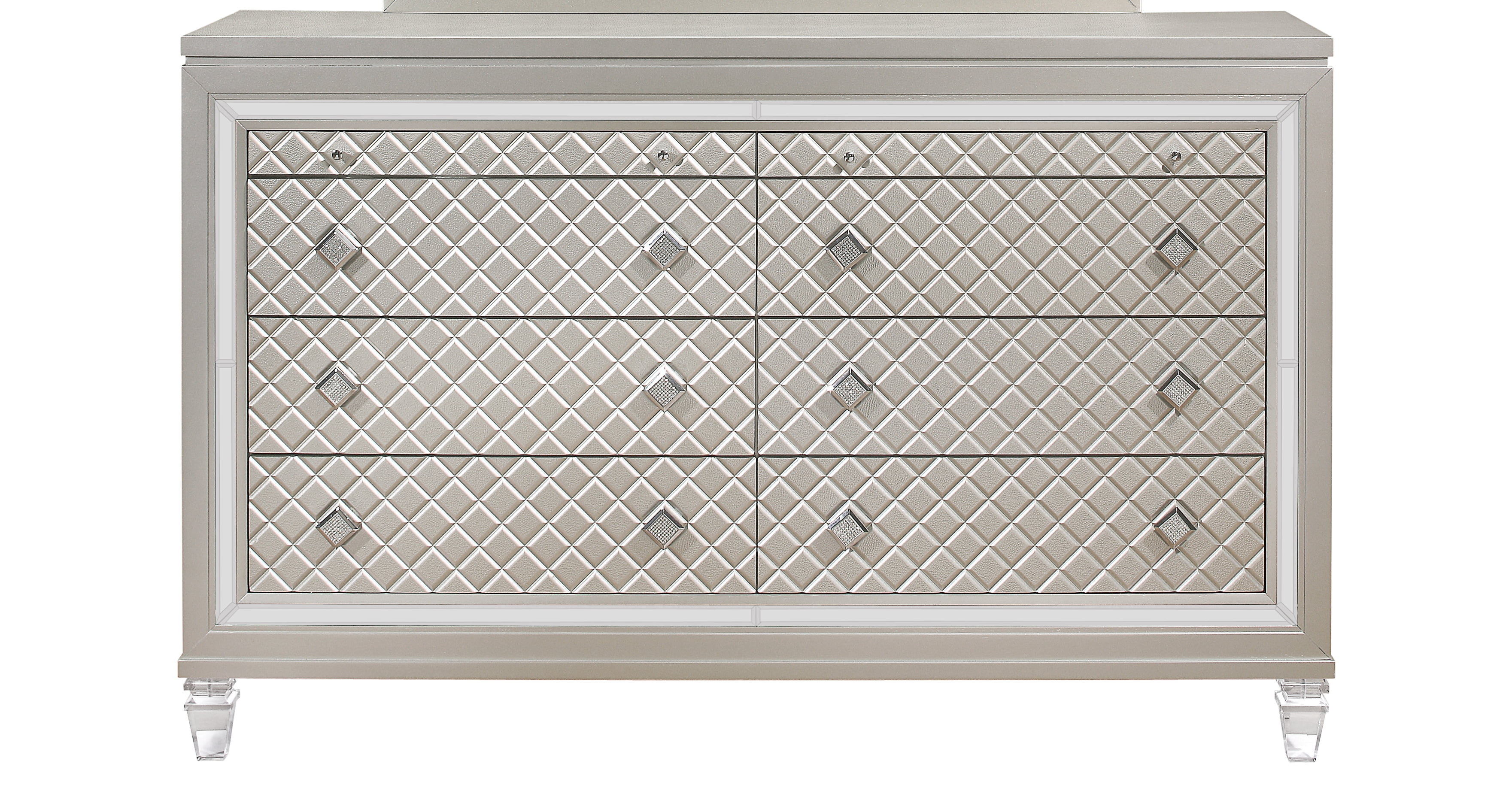 Global Furniture Dresser W/Jewelry Dr & Acrylic Legs Champagne