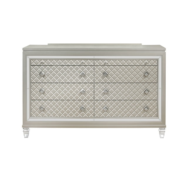 Global Furniture Dresser W/Jewelry Dr & Acrylic Legs Champagne