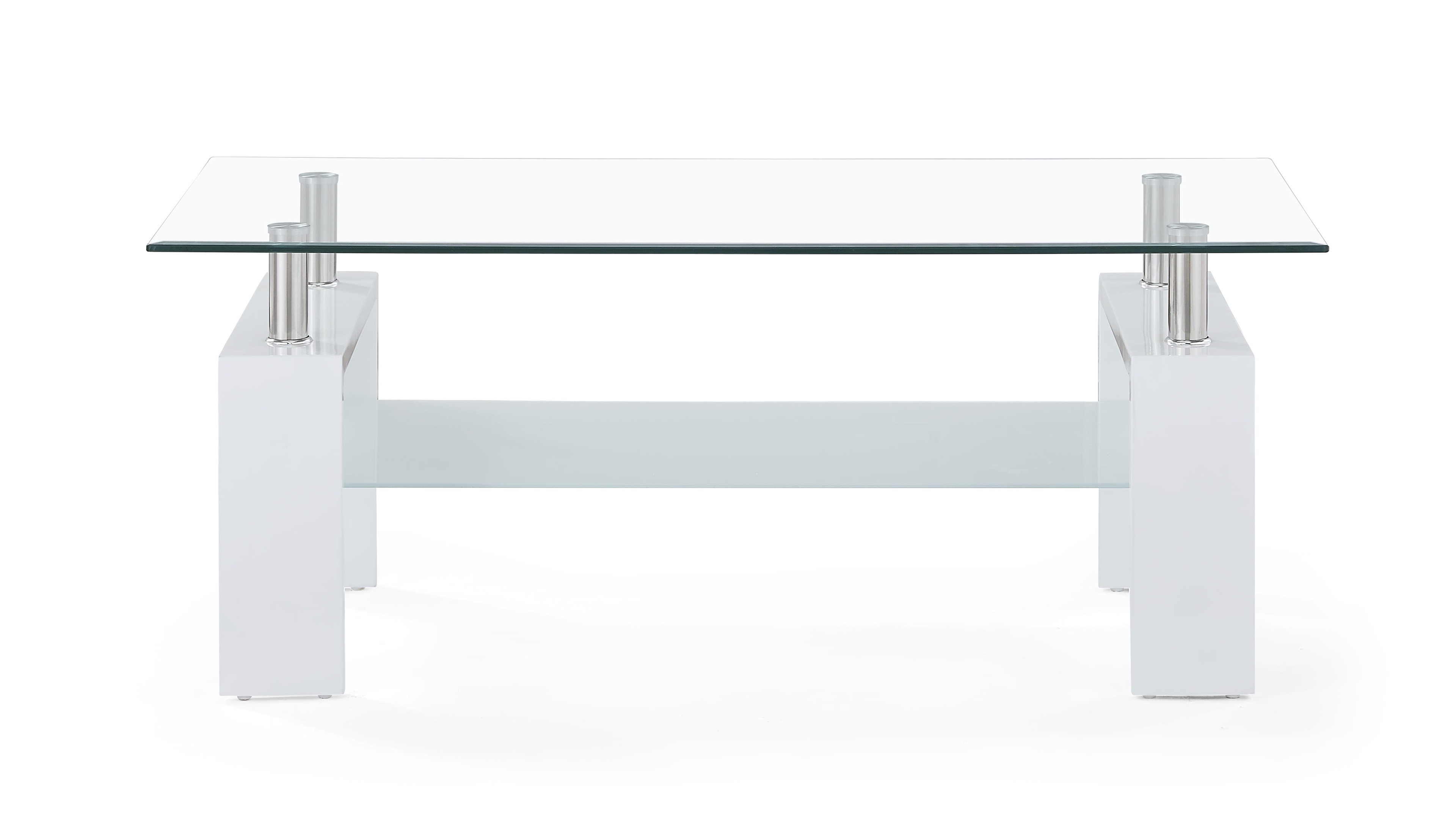 Global Furniture Rectangle Glossy White Coffee Table with Clear Glass Top