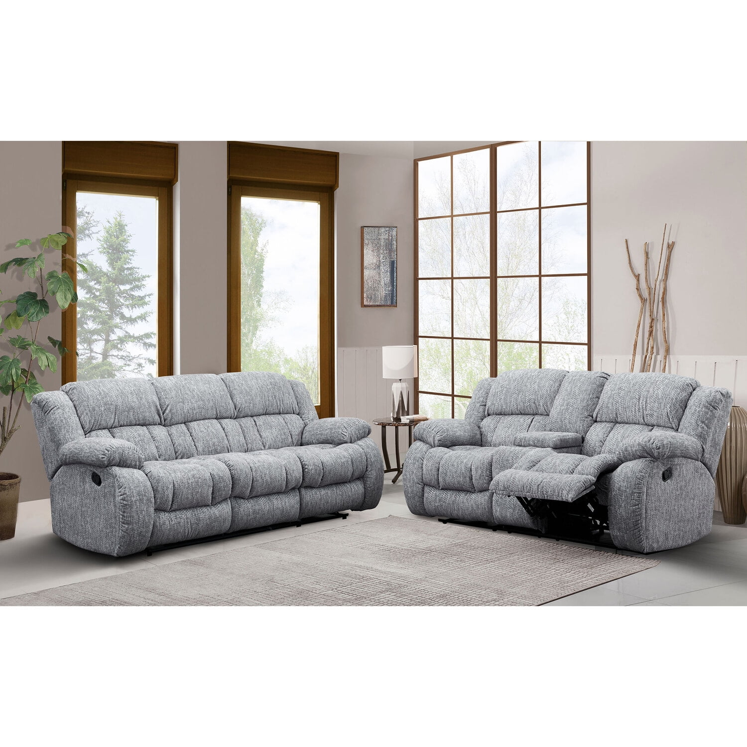 Global Furniture USA U250 Light Gray Upholstered Fabric Reclining Sofa