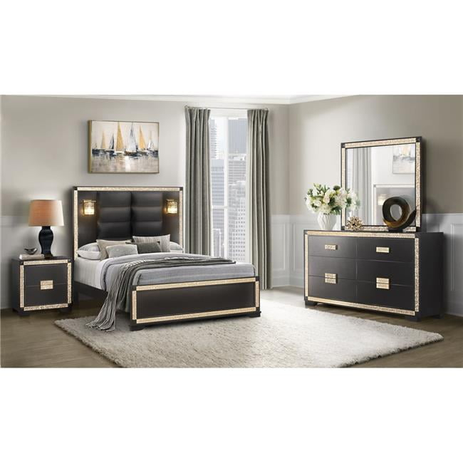 Global Furniture USA BLAKE-BLACK-GOLD-KB DR MR NS 4 Piece Blake King Size Bedroom Set - Black & Gold