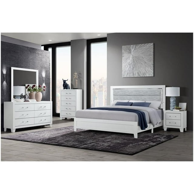 Global Furniture USA Luccia White Wood Queen Bed Set with LED