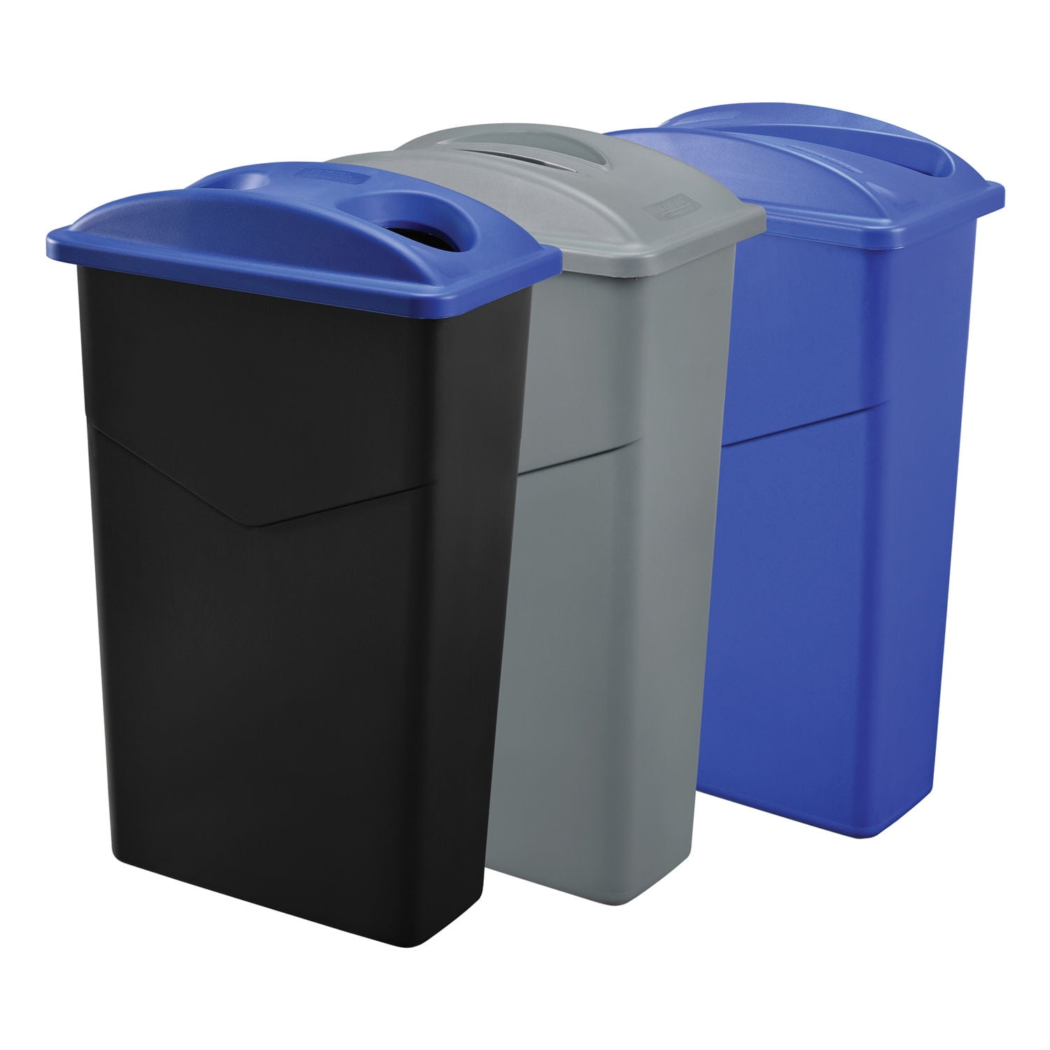 Global Industrial 261938 23 gal Triple Recycling Trash Container System, Gray & Blue - Black