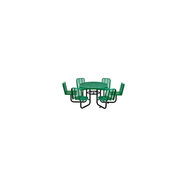 Global Industrial 277590GN 46 in. Round Carousel Expanded Metal Picnic Table with 6 Seats, Green