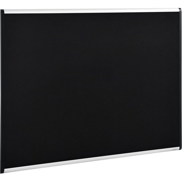 Black Fabric Mesh Bulletin Board with Aluminum Frame, 36"W x 24"H
