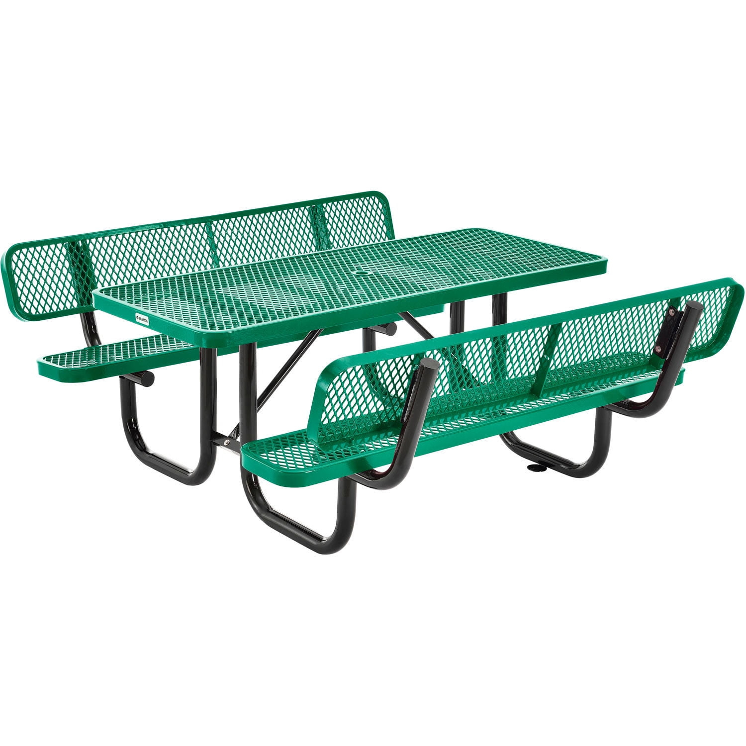 Global Industrial 277630GN 6 ft. Rectangular Outdoor Expanded Metal Picnic Table with Backrests, Green